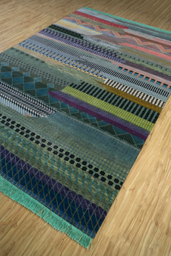 ANOKHA LES-1043 Ebony/Aquatic - Rectangular handmade rug with geometric shapes by Jaipur Rugs - view 3